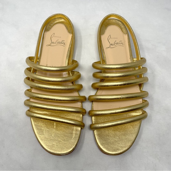 Christian Louboutin Vildo Metallic Gold Strappy Slingback Flat Sandals Shoes 36 - Picture 1 of 11